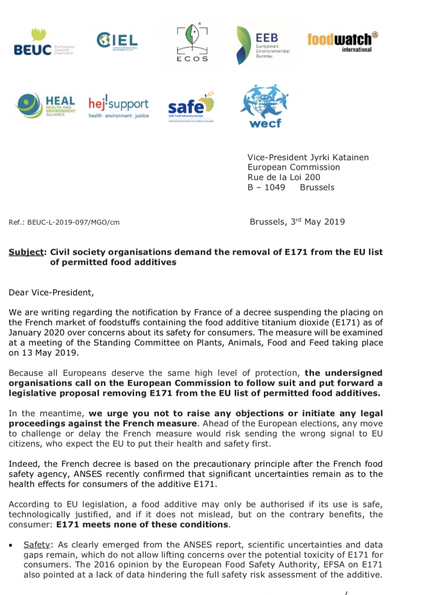 Civil Society Demands The Removal Of E171 From The EU List Of Permitted Civil Society Demands The Removal Of E171 From The EU List Of Permitted