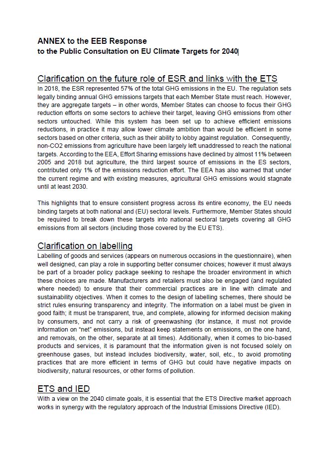 ANNEX | Public Consultation on EU Climate Targets for 2040